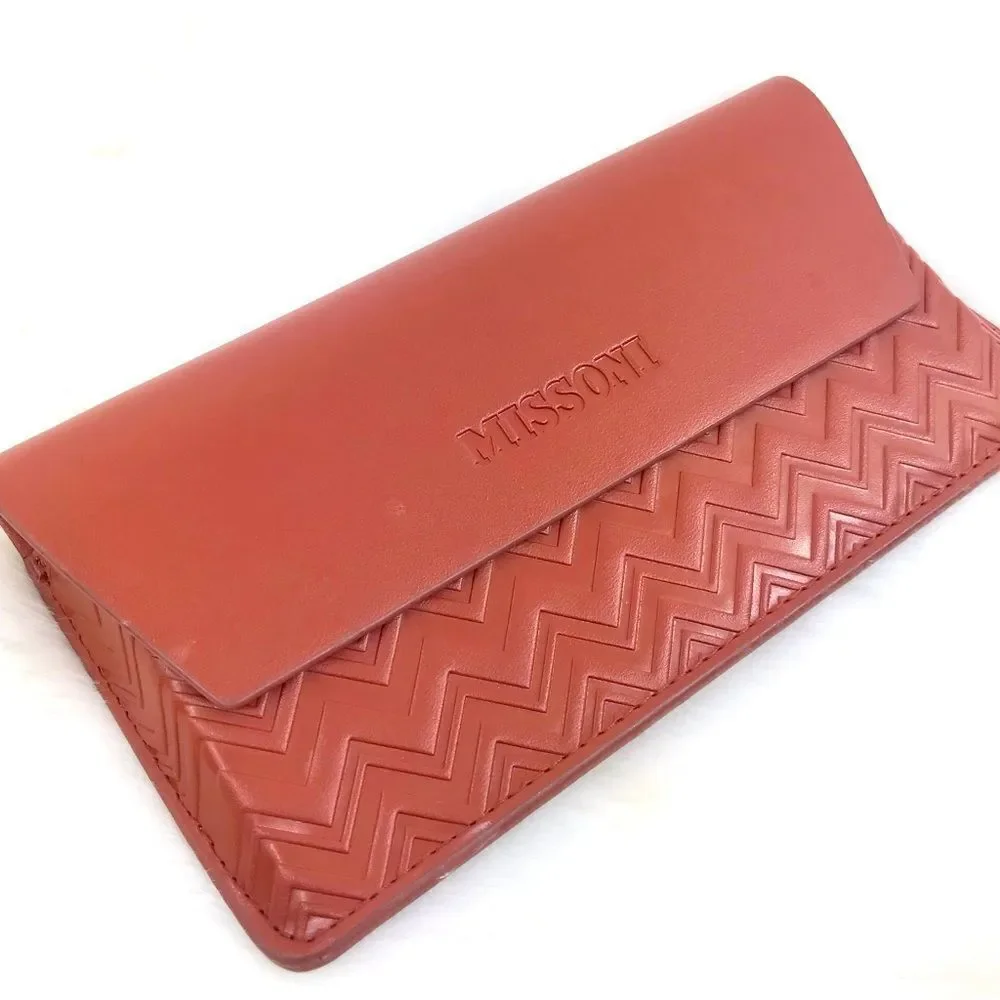 Missoni Brown Leather Glasses Case with Chevron Pattern and Glossy Finish